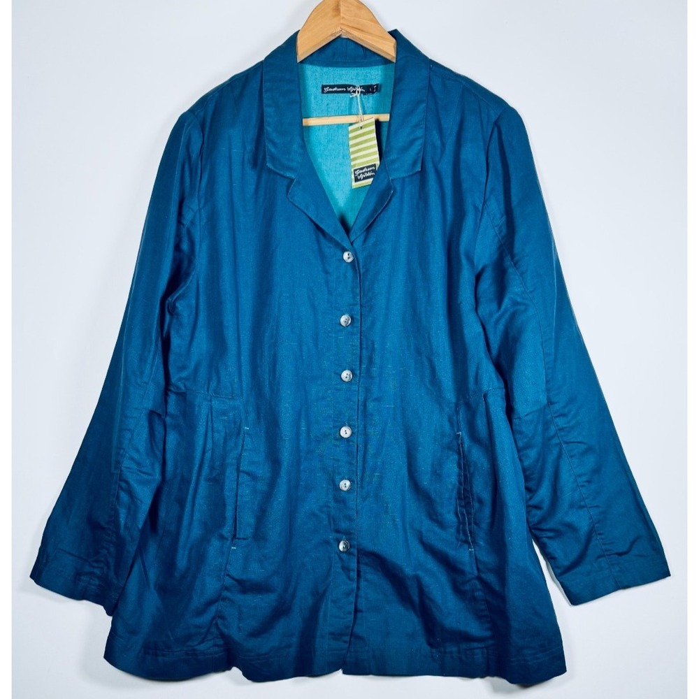 Gudrun Sjoden  Jacket Large Blue Teal Linen Organic Cotton Tunic Lagenlook